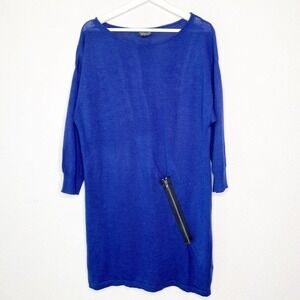Topshop Blue Diagonal Zipper Detail Wool Blend Sweater Dress Sz 12